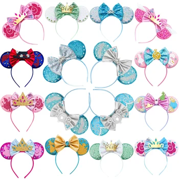 Disney Пепеляшка уши кристални обувки ленти за глава жени пайети лък аксесоари за коса момиче деца принцеса ленти за коса парти Kawaii подарък