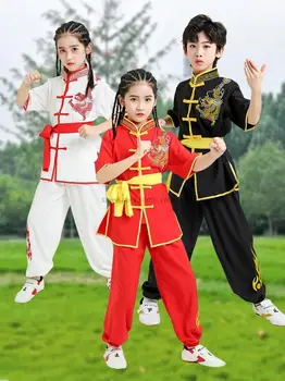 2024 китайски деца традиционен кунгфу униформа ушу костюм костюм комплект дракон бродерия изпълнение сцена облекло боен костюм