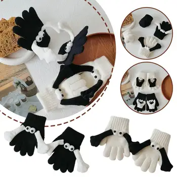 Ръка за ръка магнитни плетени ръкавици екран прости големи очи кукла зимни ръкавици двойка ръкавици топло за деца D9I7