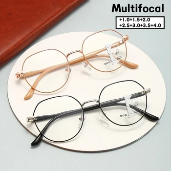 Кръгли прогресивни мултифокални очила за четене жени мъже реколта класически пресбиопия очила ретро HDMetal близо до далечни очила