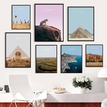 Реколта Африка Travel Произведения на изкуството Плакати Платно живопис Египет пирамида Кения леопард стена изкуство за модерен хол Начало декор