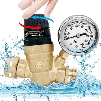  регулатор на налягането на водата с манометър RV дръжка регулируем редуктор на налягането на водата Безопасен и здравословен инструмент за регулиране на налягането на водата