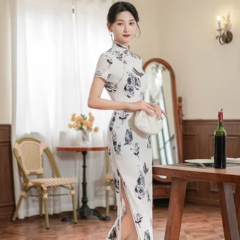 2023 Лято Макси Cheongsam реколта мода елегантен банкет парти китайски стил традиционна вечерна сватбена рокля Qipao за жени
