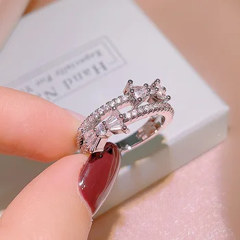 Нова жена кубичен цирконий 925 стерлинги сребърен пръстен сладък лък пръстен асиметричен с печат парти бижута