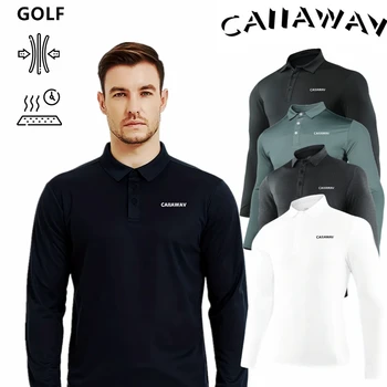 CAIIAWAV Golf Голф с дълъг ръкав Голф Мъжко голф облекло Голф POLO риза Бързо сух ластик Есен Зима Голф Топ облекло