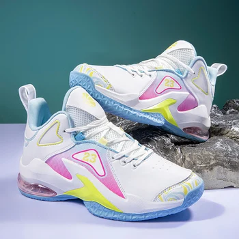Нови готини баскетболни обувки за мъже Дишащи жени Баскетбол Атлетично обучение Маратонки Неплъзгащи се фитнес фитнес спортни обувки