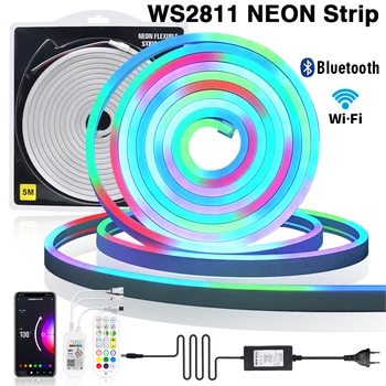 WiFi Bluetooth APP контрол 12V 24V мечта цвят неонова светлина водоустойчив 8X16MM WS2811 RGB гъвкава лента въже LED лента