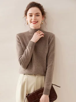 Високо качество есен зима 100% кашмир пуловер жени макет врата пуловер пуловер топло хлабав годни трикотажни база върховете облекло