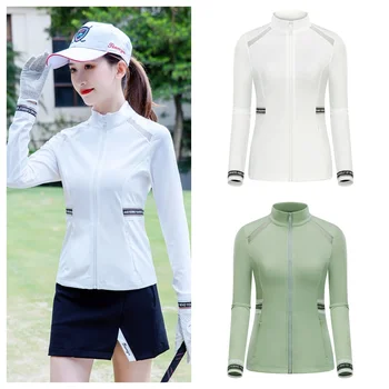 Есен Дамски якета облекло слънцезащитен крем висока яка голф облекло за жени дълъг ръкав палто еластични открит тенис спортни отгоре