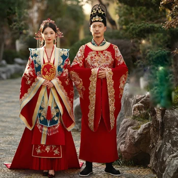 Ming династия костюм ръчно изработени младоженеца дракон бродерия Xiuhe облекло древен Китай тенденция булката Феникс ханфу сватбена рокля