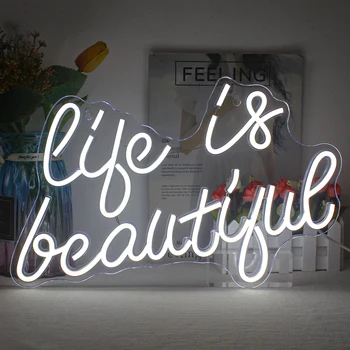 Животът е красив Неонови знаци за стена декор писмо неонови светлини за спалня USB захранва хол парти стена висящи декор