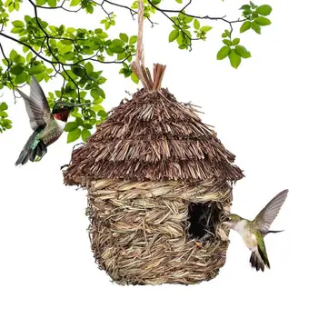 Колибри къща ръчно тъкани птица гнездо вила естествена трева окачени птица за градина тревата за чинка канарче градина декорации