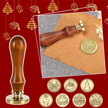 Ретро Дядо Коледа восък печат печат за DIY парти покани и плик занаяти Коледа месинг восък инструмент с дървена дръжка X3Q2