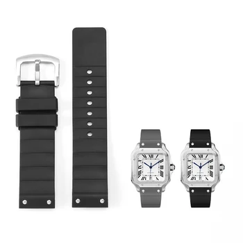  каишка за часовник за гумен часовник Cartier Santos 100 с мъжка и дамска силиконова верига 23mm лента за часовник