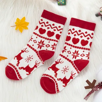 Коледни чорапи жени деца лосове снежинки отпечатани средата дължина чорапи реколта удобни термични Коледа парти средата тръба чорапи