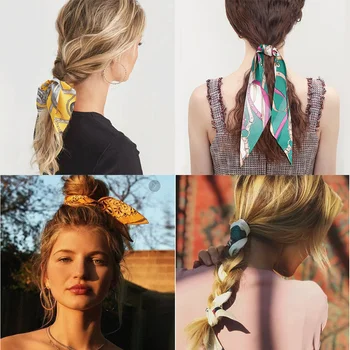 Нова тенденция 2020 шифон Bowknot копринена коса Scrunchies жени перла конска опашка притежателя коса вратовръзка коса въже гумени ленти аксесоари за коса