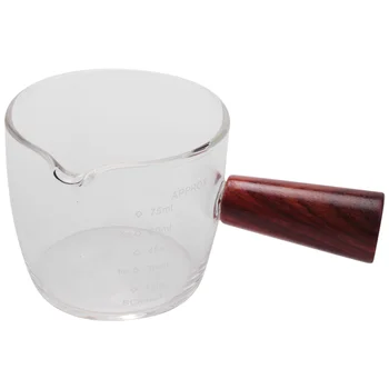 Стъклена мерителна чаша Еспресо шот стъкло 75ML Тройна стомна Бариста единични чучури с дървена дръжка