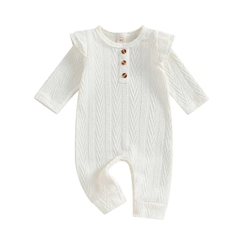 бебе есен гащеризони случайни дълъг ръкав бутон преден волан ританки новородено облекло