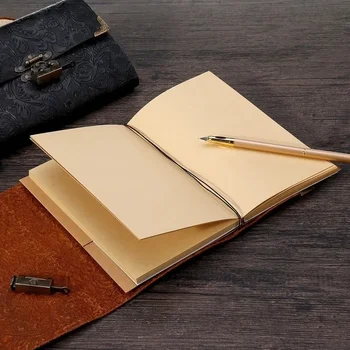 Notepad бизнес със скициране писане пътуване модел хартия и заключване ключ кожа бележник дневник меки релефни за