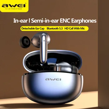 Awei T90 2 в 1 ENC безжични Bluetooth слушалки с микрофон за намаляване на шума слушалки HD повикване бас звук слушалки слушалки геймър