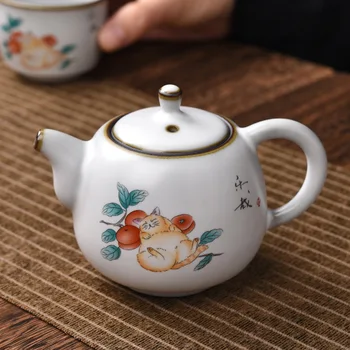 Винтидж керамичен отвор може да повдигне сладки котки домакинство Кунг-фу чай комплекти малки чайници накисване чайници единични саксии