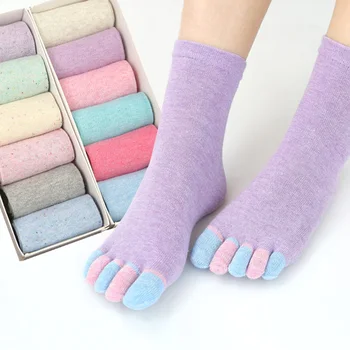 Цветни памучни чорапи Меки сладки чорапи с пет пръста за жени и момичета Висококачествени дишащи домашни чехли Чорапи за йога фитнес