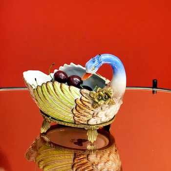 Керамична плодова плоча Ръчно изработени рисувани лебедови орнаменти Месинг база изкуство малки закуски плоча вход ключ тава за съхранение Начало декор