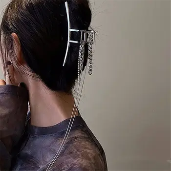 Simple елегантни жени корейски сплав темперамент верига кристал щипка за коса пискюл коса нокът коса аксесоари за коса