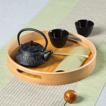 Кръгла бамбукова тава Японска тава за хляб Тава за чай с плодове Многофункционална домашна памет