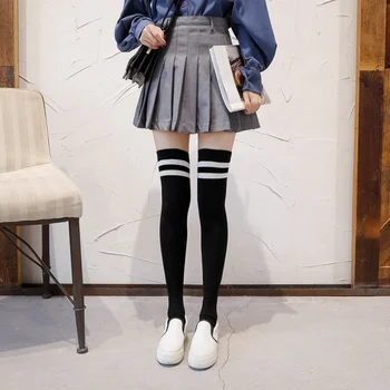 Дамски памучен чорап плътен цвят коляното силикон нехлъзгащ японски JK бедрото високи чорапи чорапи спортни Stoc