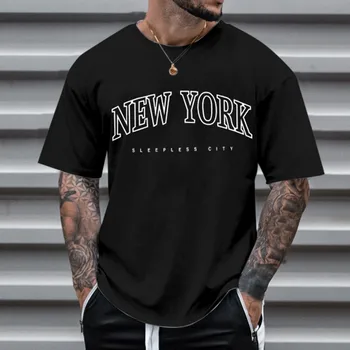 Мъжка тениска Мода Лятна извънгабаритна тениска Хип-хоп Ню Йорк Отпечатана O Neck Къс ръкав Улично облекло Спортно облекло Мъжки върхове