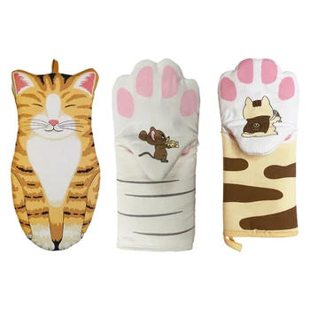 Cat нокът фурна ръкавица микровълнова нехлъзгащи печене топлоустойчиви изолационни ръкавици котка лапи карикатура животински фурна ръкавици