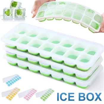 Тави за кубчета за лед Лесно освобождаване PET PP 14 Ледени кубчета форми за коктейлна храна Уиски Шоколадови стифиращи се тави за лед с капак