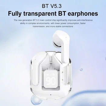 Безжични слушалки Bluetooth слушалки Прозрачен LED захранващ цифров дисплей Стерео звук Bluetooth-съвместим 5.3 за спорт