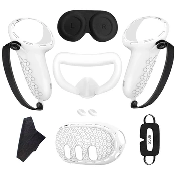 За Meta Quest 3 силиконов калъф + дръжка случай + покритие за лице + маска за затъмняване пълен комплект против изтичане на носа подложка VR силиконов калъф
