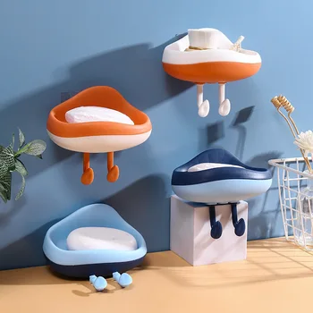 Cartoon Shape Баня Сапунена чиния Монтирана на стената сапунена стойка Домакинска тоалетна Безплатен удар Творчески държач за сапунена кутия с кука