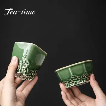Ръчно изработена зелена стъклена глазура Керамична чаена чаша Японска ледена пепел глазура Кунг-фу чаен комплект Чаша за чай Бутикова чаша за мирис Единична майсторска чаша