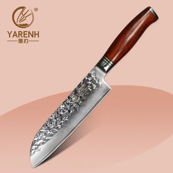 YARENH 7 инчов нож за готвач Santoku 73 слоя японски дамаска стомана остър зеленчуков нож Професионални кухненски ножове за готвене