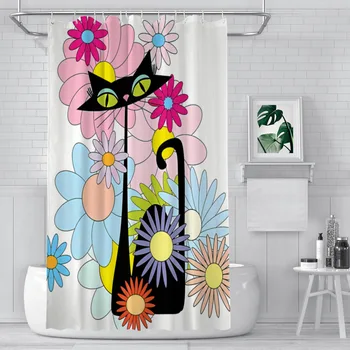 Flower Power баня душ завеси атомна котка стар стил водоустойчив дял завеса проектирани дома декор аксесоари