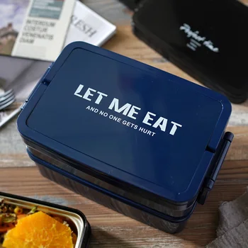 Нов прост стил двуслойна преносима кутия за обяд 304 неръждаема стомана офис работник студент Бенто кутия за обяд Непропусклива кутия за храна
