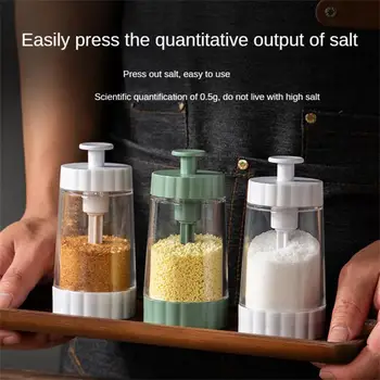 Metering сол шейкър натиснете тип подправка сол дозатор сол резервоар захар бутилка подправка пипер сол шейкър буркан може бутилка
