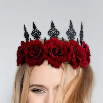 Цветна лента за глава Cosplay костюм роза цвете корона жени лента за коса с панделка