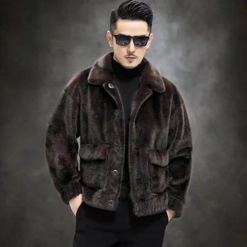 Две страни, носещи имитация на норка кожа мъже палто реколта красив бизнес случайни тънък яке зимата мъжки сгъстяване топло кратко палто