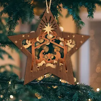 Коледа Рождество Христово сцена орнаменти звезда форма Рождество Христово сцена спомени дърво висящи християнски орнаменти за семейни маси на закрито