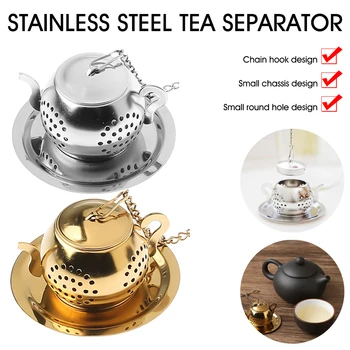 Неръждаема стомана чай инфузер с капак тава чаени листа подправка цедка чайник фина мрежа кафе филтър Teaware кухненски приспособления