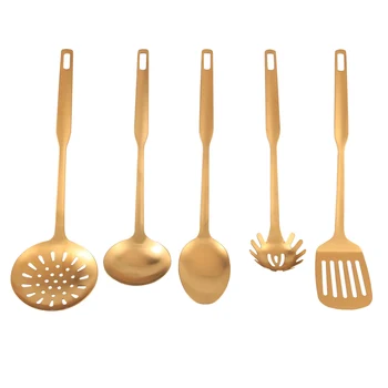 Кухненски прибори от неръждаема стомана 5-парче комплект готварски мистрии, комплект кухненски инструменти, злато