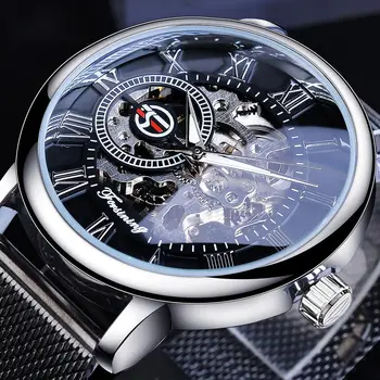 Механичен часовник за мъже Бизнес луксозен часовник Издълбан светлинен мрежест колан Мъже Гледайте Relojes Para Hombres Montre Homme