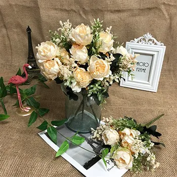 5 глави изкуствени цветя букет коприна божур фалшиви цветя сватбена маса декор фалшиви цветя за дома сватбена украса