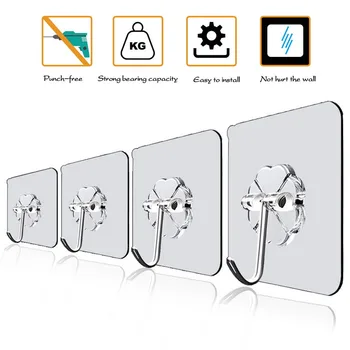 6PCS Прозрачна неръждаема стомана Силни самозалепващи се куки Закачалка за съхранение на ключове за кухненска баня Врата на вратата на кухнята Многофункционална