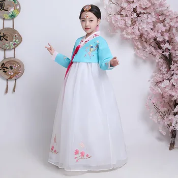 Момиче Нова многоцветна бродерия Фея Ханбок Топ пола комплекти Дворец принцеса изпълнение костюм корейски традиционно облекло